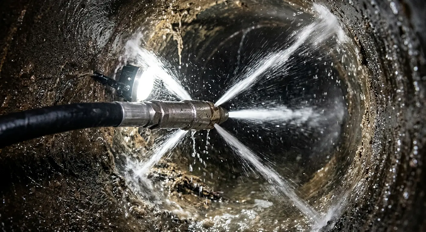 High-pressure hydro jetting nozzle cleaning sewer pipe for Sewer Cleanout in Heeia